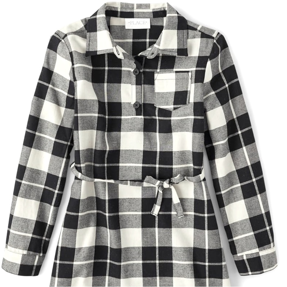 THE CHILDREN’S PLACE Long Sleeve Shirt Dress; Black & White; Size 10/12